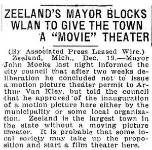 Zeeland Theater - Dec 1916 Mayor Denies Permit